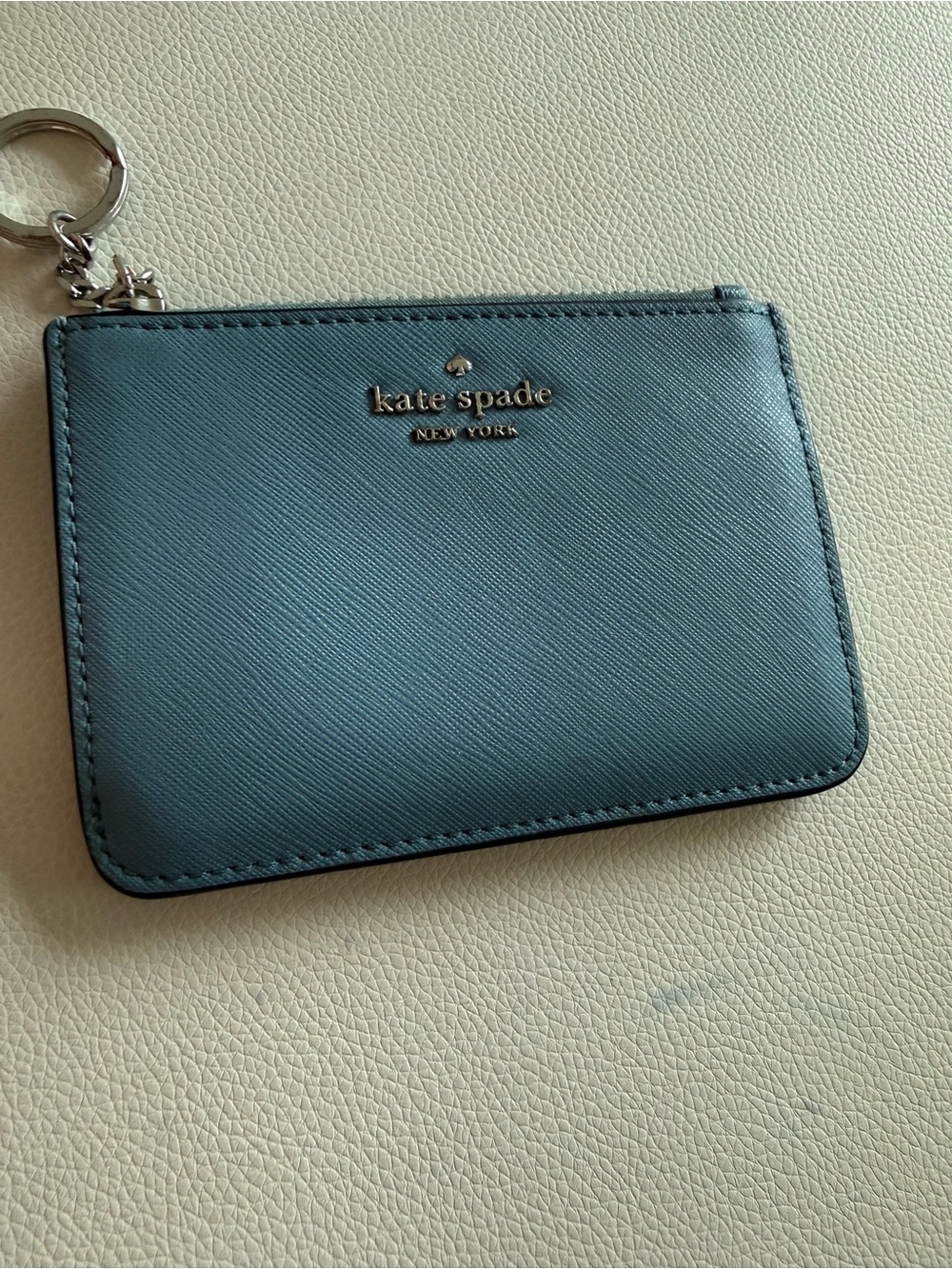 kate spade teal saffiano leather card case with keyring